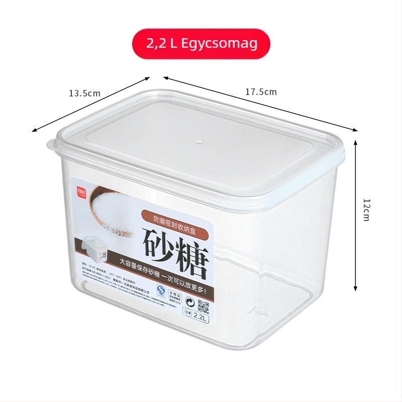 Japán stílusú sűrített cukortároló - nedvességálló, zárható tartó fehér és barna cukorhoz, 300 ml, téglalap alakú műanyag doboz