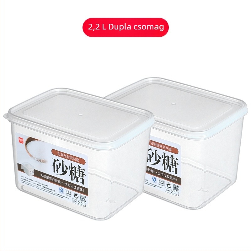 Japán stílusú sűrített cukortároló - nedvességálló, zárható tartó fehér és barna cukorhoz, 300 ml, téglalap alakú műanyag doboz
