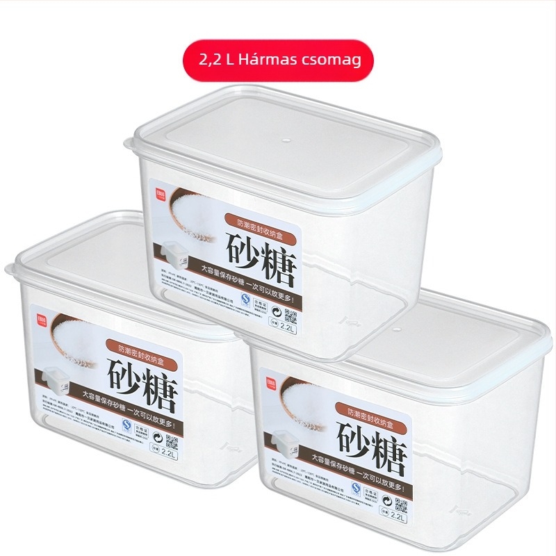 Japán stílusú sűrített cukortároló - nedvességálló, zárható tartó fehér és barna cukorhoz, 300 ml, téglalap alakú műanyag doboz