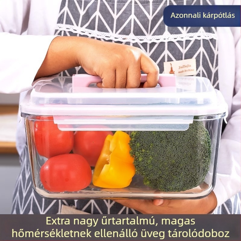 Nagy kapacitású lezárható üveg tárolóedény, mikrózható, hőálló üveg tál a konyhába