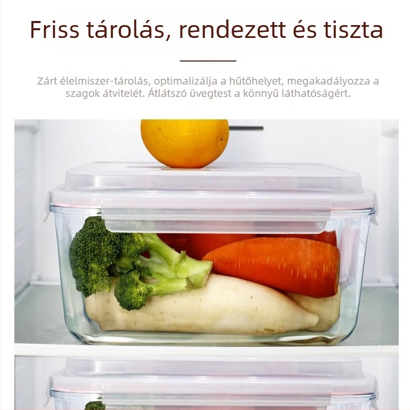 Nagy kapacitású lezárható üveg tárolóedény, mikrózható, hőálló üveg tál a konyhába