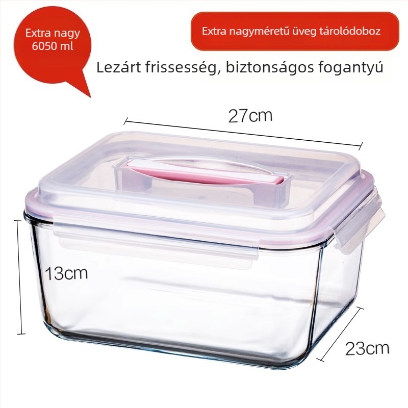 Nagy kapacitású lezárható üveg tárolóedény, mikrózható, hőálló üveg tál a konyhába