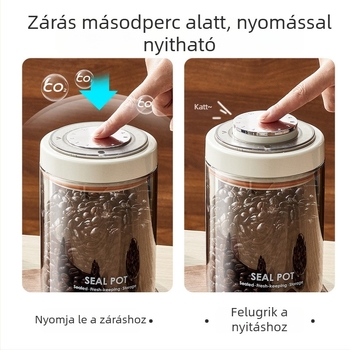 Üveg tároló nyomás-zárással, élelmiszer-minőségű, kávébabok és gabonafélék számára, hengeres, 1–2 l, Four Seasons