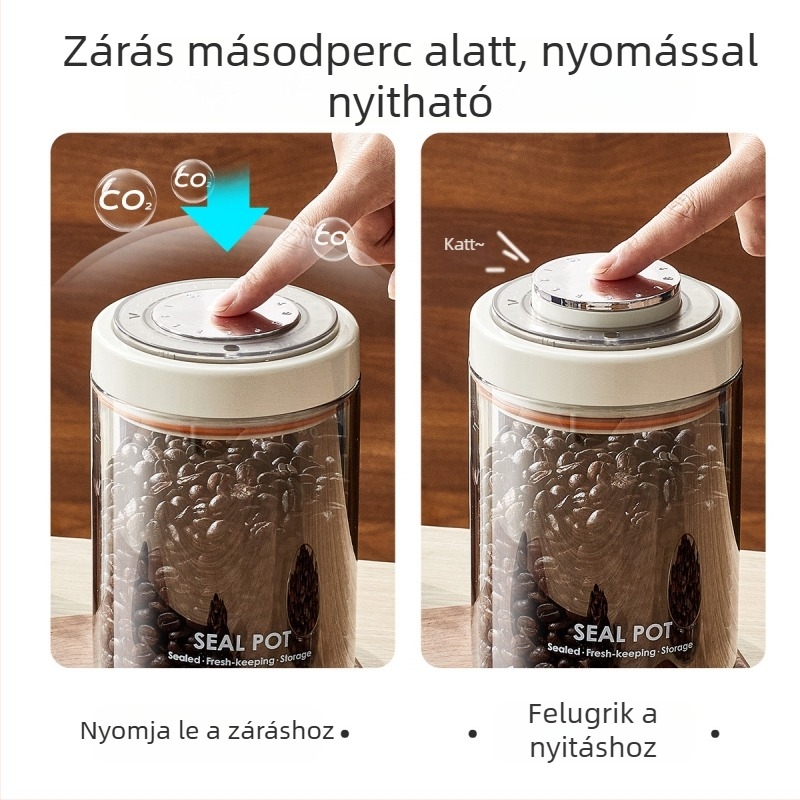 Üveg tároló nyomás-zárással, élelmiszer-minőségű, kávébabok és gabonafélék számára, hengeres, 1–2 l, Four Seasons