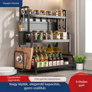 Többszintes konyhapult-tároló állvány fűszereknek, késeknek és evőpálcikáknak
