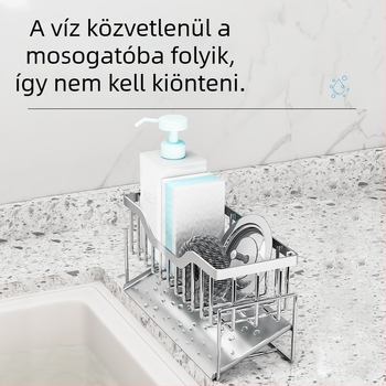 Rozsdamentes acél konyhai mosogatóhoz készült állvány, leöblítő polc, szerelés nélküli telepítés, munkalapra helyezhető, többfunkciós polc