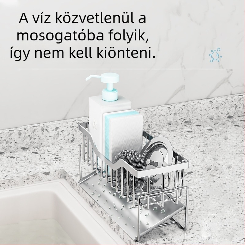 Rozsdamentes acél konyhai mosogatóhoz készült állvány, leöblítő polc, szerelés nélküli telepítés, munkalapra helyezhető, többfunkciós polc