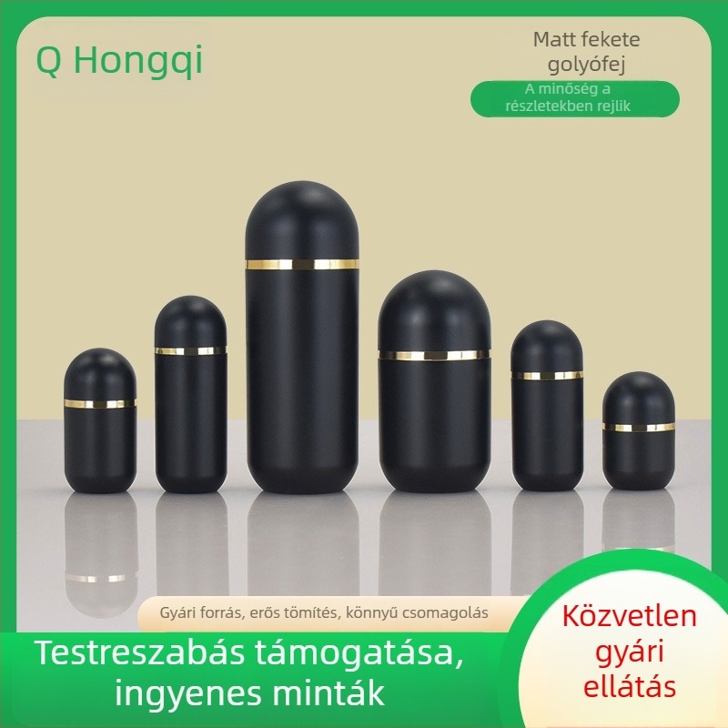 Matt fekete golyó alakú kapszulaüveg zárható csavaros kupakkal, vastagított műanyag csomagolás