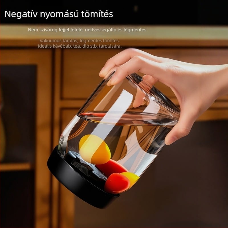Vákuumos üvegtároló kávébabokra és kávéőrleményre, hermetikus élelmiszer-tartó edény fedővel, teához való tárolásra