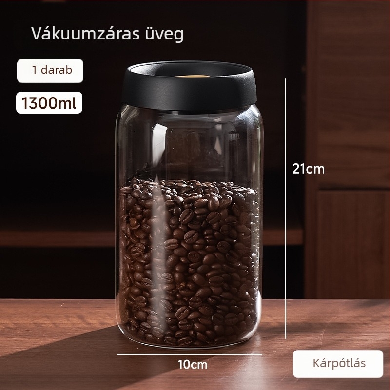 Vákuumos üvegtároló kávébabokra és kávéőrleményre, hermetikus élelmiszer-tartó edény fedővel, teához való tárolásra