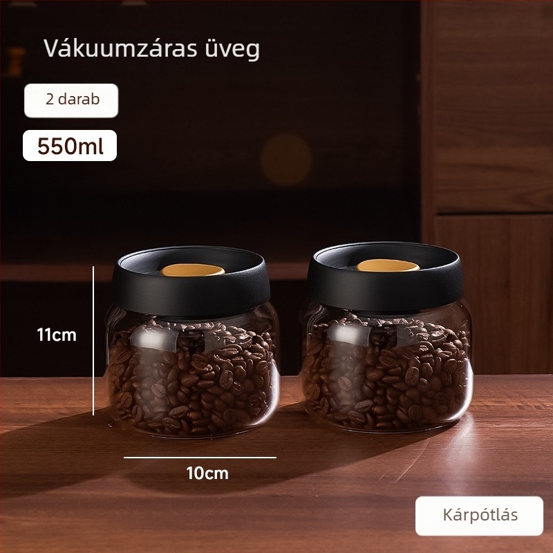 Vákuumos üvegtároló kávébabokra és kávéőrleményre, hermetikus élelmiszer-tartó edény fedővel, teához való tárolásra