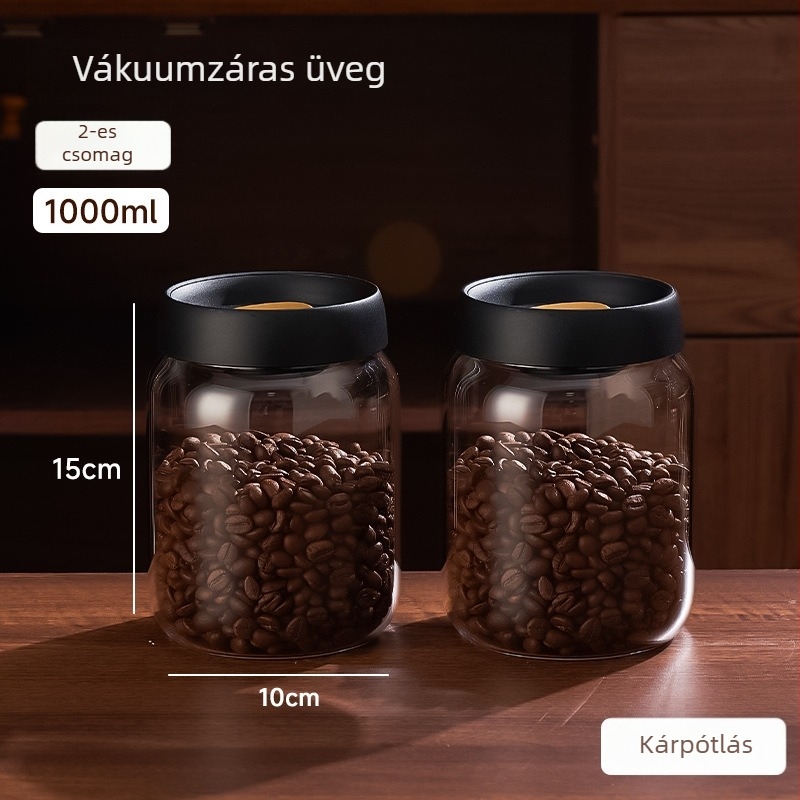 Vákuumos üvegtároló kávébabokra és kávéőrleményre, hermetikus élelmiszer-tartó edény fedővel, teához való tárolásra