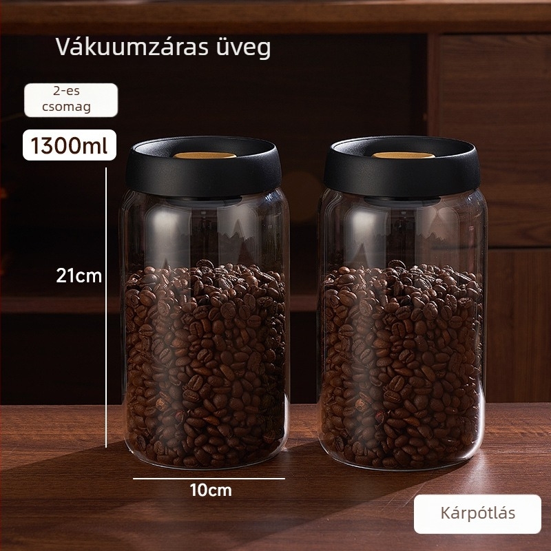 Vákuumos üvegtároló kávébabokra és kávéőrleményre, hermetikus élelmiszer-tartó edény fedővel, teához való tárolásra