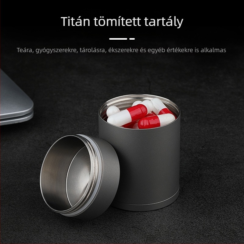 Titániumötvözetes hordozható gyógyszeres doboz, zárható, nagy kapacitású, elsősegély-tároló