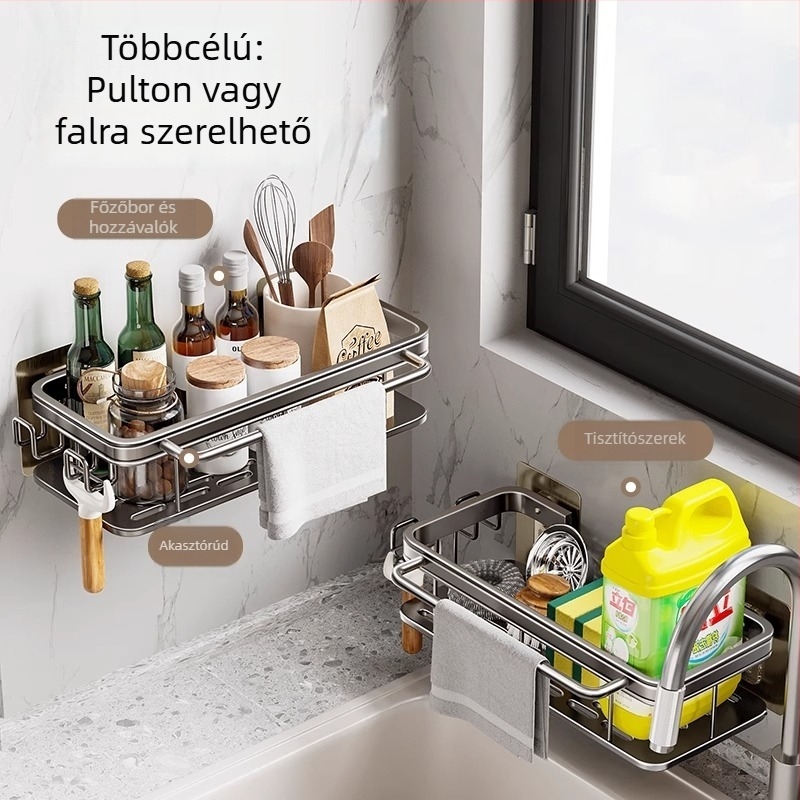 FALRA szerelhető konyhai törlőkendő tartó, fúrás nélkül, szellőző lefolyó állvány, multifunkciós tárolókosár