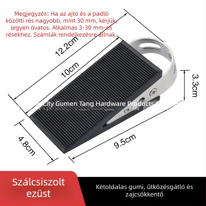 Rozsdamentes acél ajtóstop, üveg- és faajtókhoz, gumírozott ütésvédő, padlóra szerelhető, fúrás nélküli biztonsági korlátozó