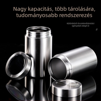 304 rozsdamentes acél teás tároló tealevelekhez, kávébabokhoz, matchához és kakaóporhoz - nedvességzáró, csavaros fedéllel, 800-1000 ml