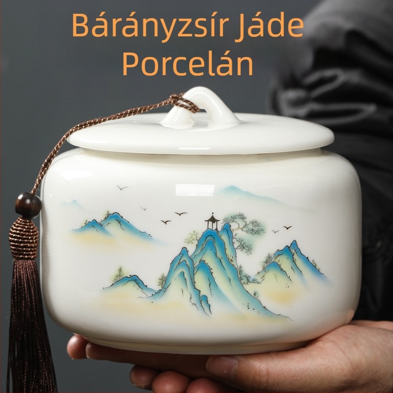 Nagy méretű kerámia teás doboz zárható, fehér porcelán, kiváló minőségű tea tárolására