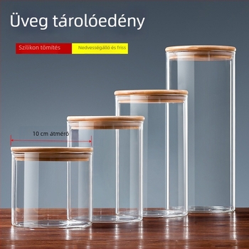 Átlátszó üveg hermetikusan záródó konyhai tárolóedény, élelmiszer-biztonságos, nedvességálló, széles nyílású, kávéhoz, teához és nassolnivalókhoz