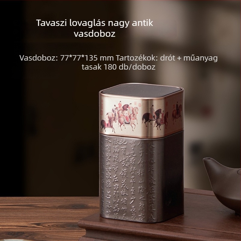 Négyzet alakú, domborított fém teás doboz, zárt, retró stílusú, zöld és fekete tea számára, kapacitás 30–150 ml