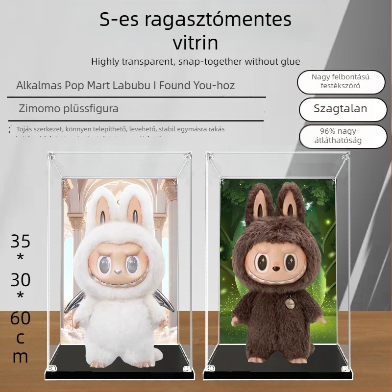 Bubble Mart Zimomo kijelző doboz, második generáció, átlátszó akril porvédő fedél