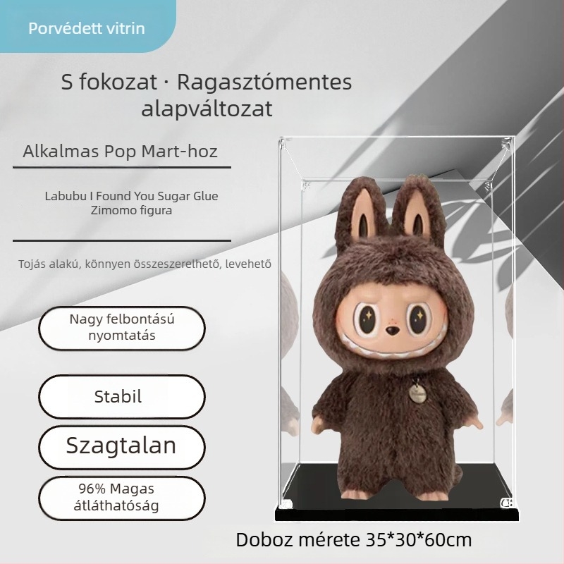 Bubble Mart Zimomo kijelző doboz, második generáció, átlátszó akril porvédő fedél