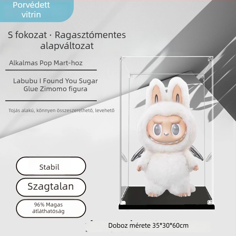 Bubble Mart Zimomo kijelző doboz, második generáció, átlátszó akril porvédő fedél