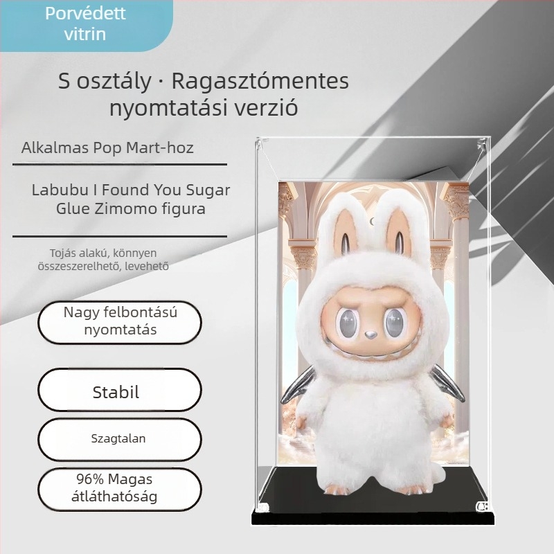 Bubble Mart Zimomo kijelző doboz, második generáció, átlátszó akril porvédő fedél