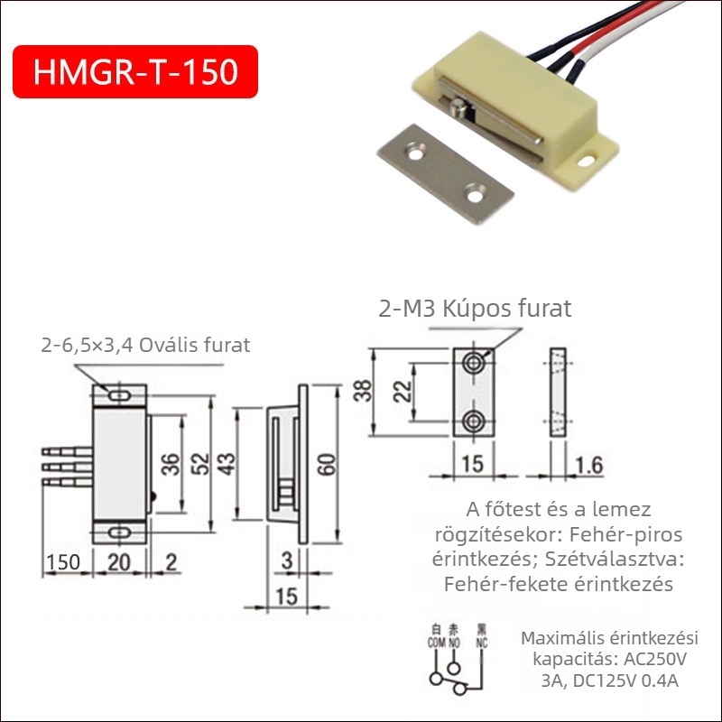 HMGR-T150/2000 Háromvezetékes mágneses ajtó-tartó HGE11-52-L150/2000