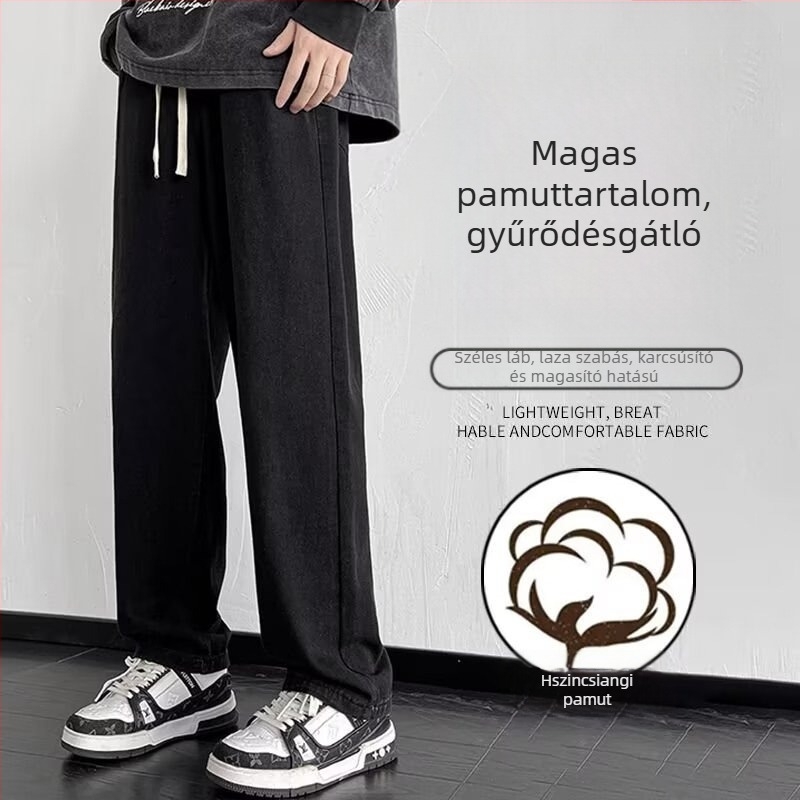 Férfi vastagított farmer 2025 - egyszínű, fleece bélés, egyenes szabású, széles szárú, mindennapi téli nadrág