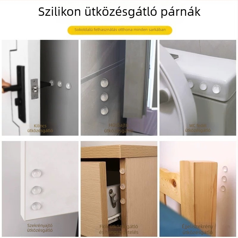 Szilikonból készült ütközésgátló párnák ajtófogantyúkra, hűtő- és szekrényajtókhoz – bútorvédő kiegészítő