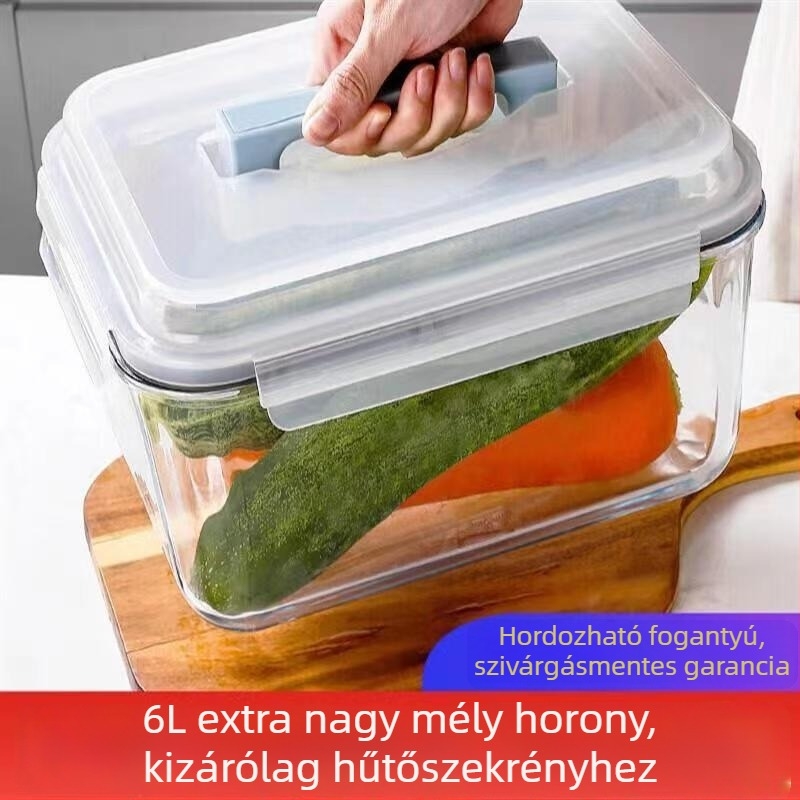 Nagy kapacitású boroszilikát üveg tárolóedény savanyúságra, légmentesen záró fedél, sütőbe és mikrohullámú sütőbe is alkalmas, hűtőben tároláshoz