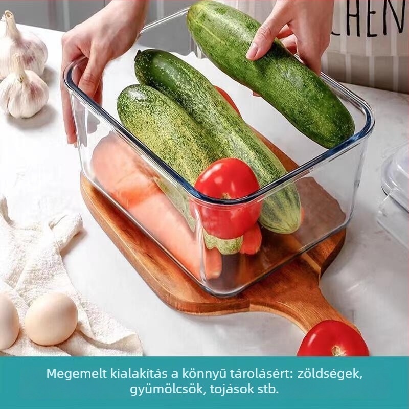 Nagy kapacitású boroszilikát üveg tárolóedény savanyúságra, légmentesen záró fedél, sütőbe és mikrohullámú sütőbe is alkalmas, hűtőben tároláshoz