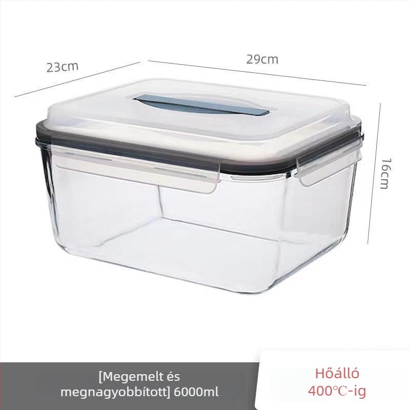 Nagy kapacitású boroszilikát üveg tárolóedény savanyúságra, légmentesen záró fedél, sütőbe és mikrohullámú sütőbe is alkalmas, hűtőben tároláshoz