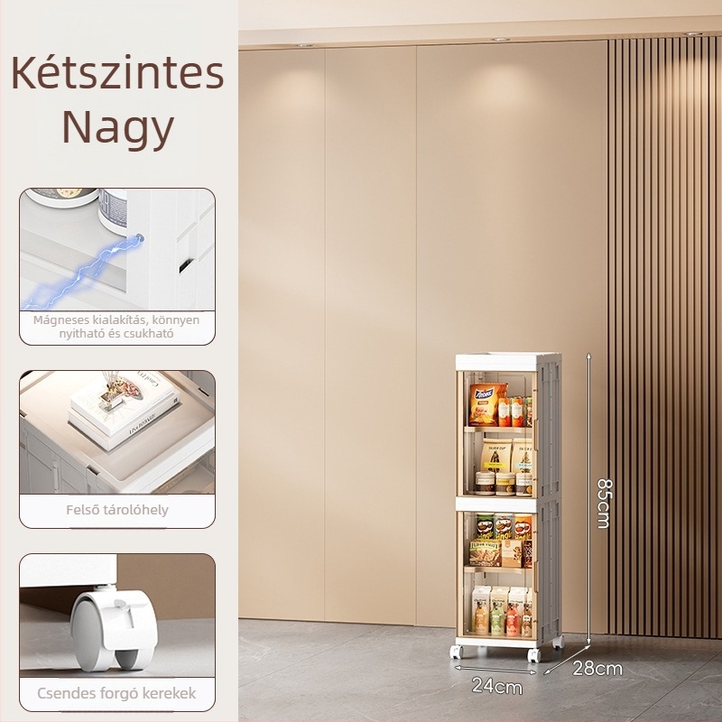 Görgőkön mozgó megerősített tároló szekrény, összecsukható háztartási rendező négy polccal, gyerek gardrób, konyhai tároló szekrény, hálószobai polc