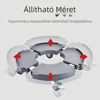 Függőleges, kör alakú légkondicionáló alap, magasságállító állvánnyal, univerzális kerekekkel, mozgatható virágtálcával, nedvességálló alátéttel és megemelt tárolóállvánnyal