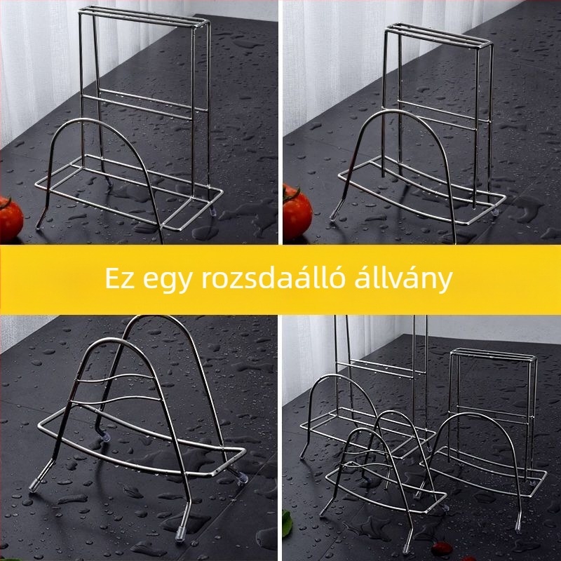 Rozsdamentes acél kés- és vágódeszka tartó, falra szerelhető konyhai rendező