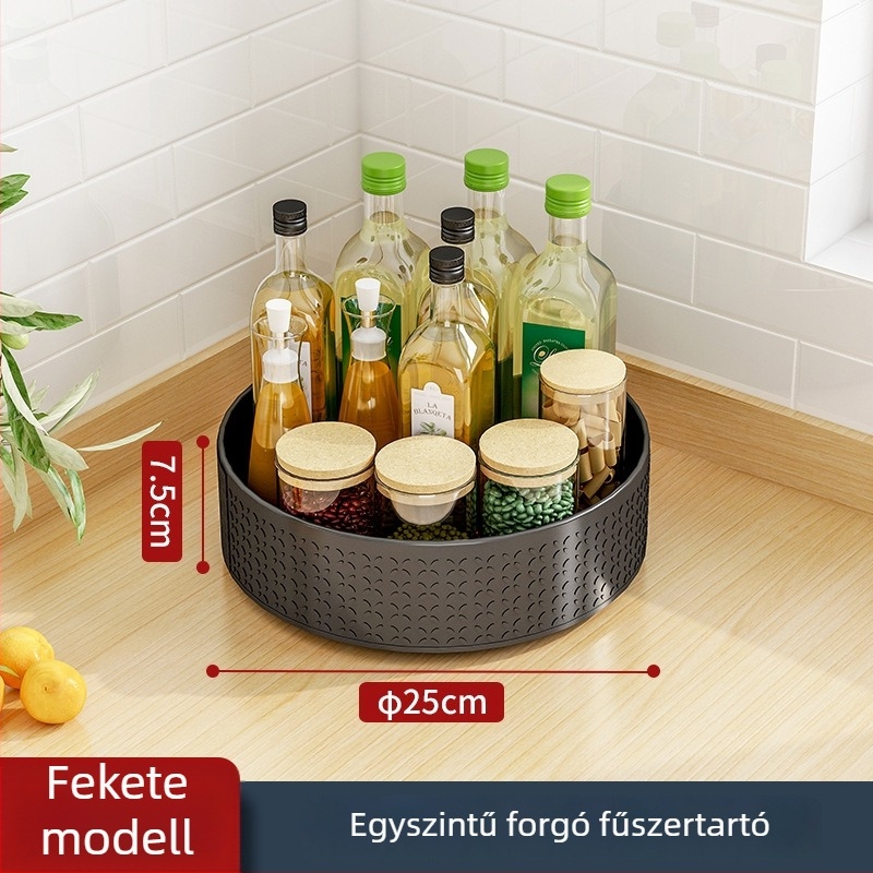 360°-os forgó konyhai fűszerpolc a munkalap sarkában – olaj, só, szósz és ecet üvegek tárolása