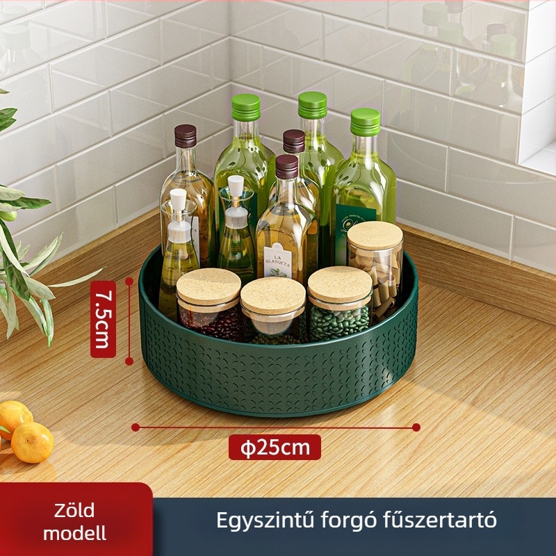 360°-os forgó konyhai fűszerpolc a munkalap sarkában – olaj, só, szósz és ecet üvegek tárolása