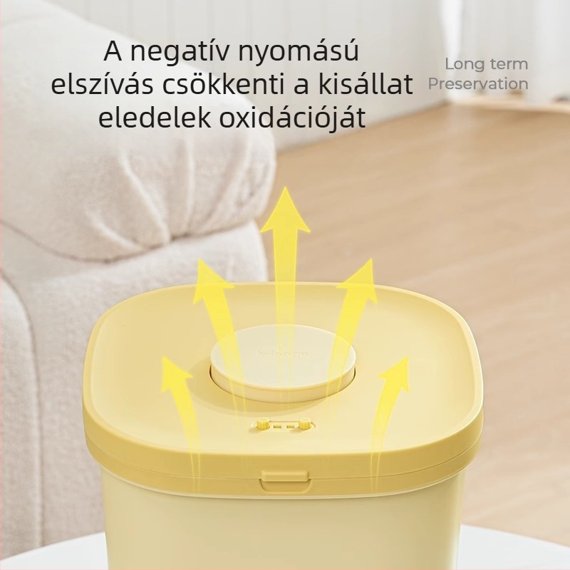 Háztartási vákuumzáras macskaeledel-tároló, élelmiszer-minőségű műanyagból, rovar- és nedvességálló, 4–5 L kapacitás, tárolásra rizshez, liszthez és olajhoz