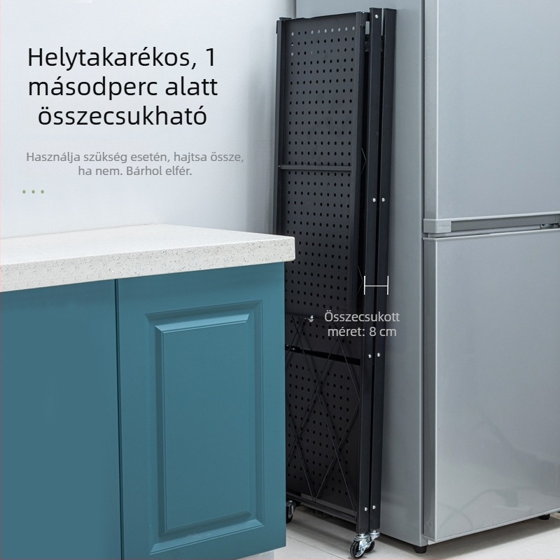Ötszintes összecsukható padlón álló tárolóállvány görgőkkel, konyhához és nappaliba