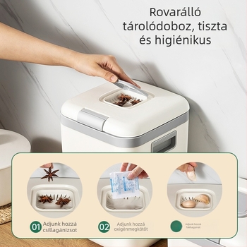Warm Home Élelmiszer-minőségű rizstároló 5–6 L, zárható, nedvesség- és rovarálló, műanyag