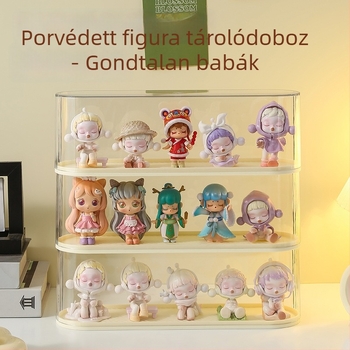 Blind box tároló és kiállító doboz, átlátszó akril, kollekciós figurák porálló, asztali tároló, 2 L kapacitás