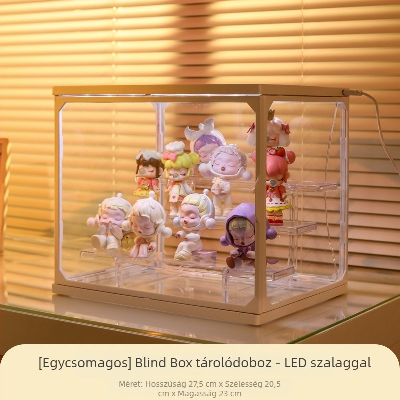 Átlátszó akril vitrín blind box figurákhoz, porvédett bemutató
