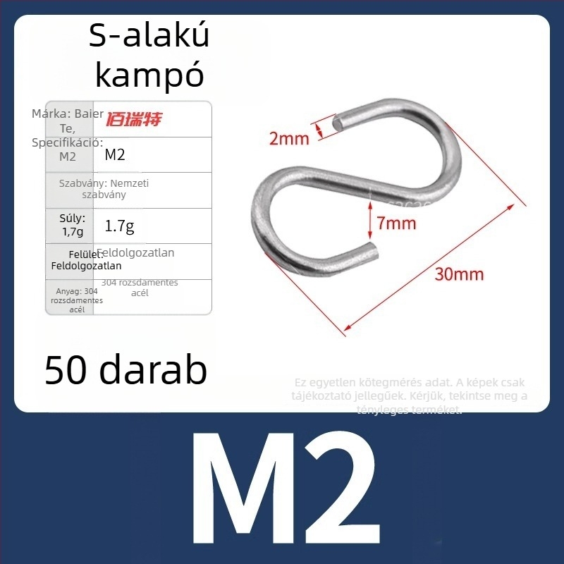 304 rozsdamentes acél S-alakú falikampó ruhák és sapkák tárolására