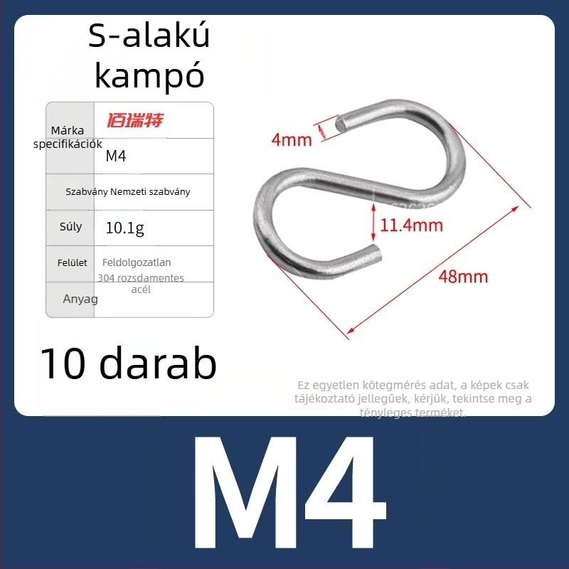 304 rozsdamentes acél S-alakú falikampó ruhák és sapkák tárolására