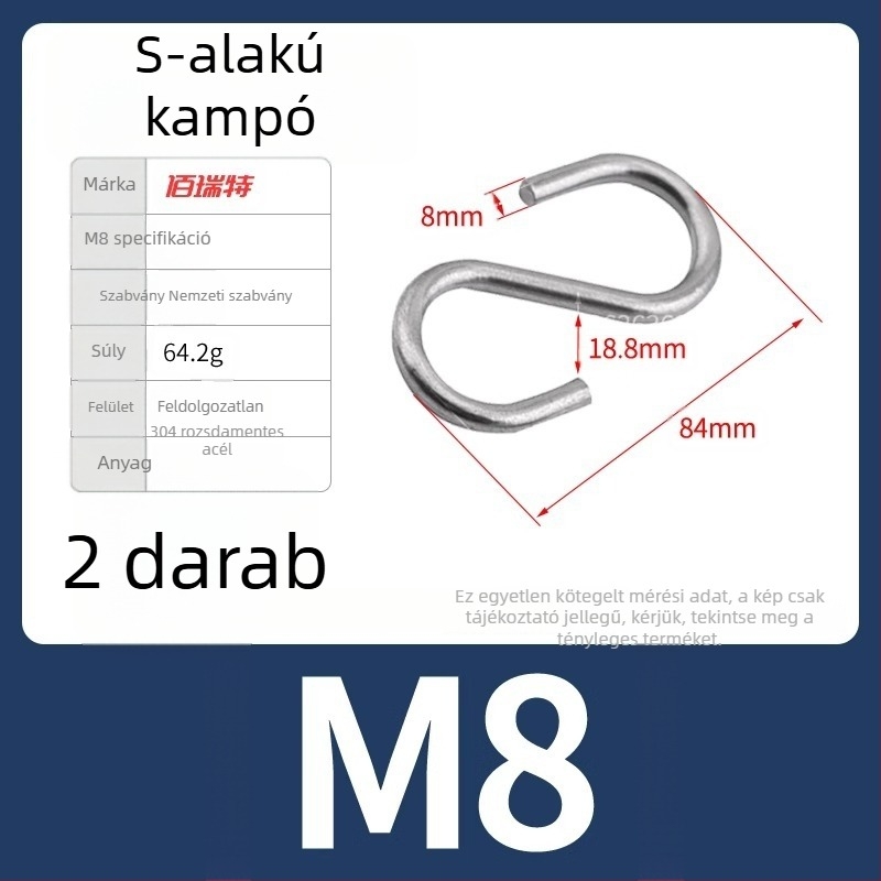 304 rozsdamentes acél S-alakú falikampó ruhák és sapkák tárolására