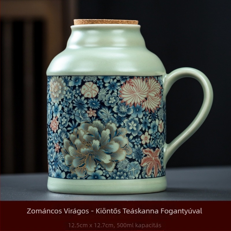 Ru Kiln kék‑fehér kerámia teás doboz, kis háztartási zárható teás tároló, vintage stílus