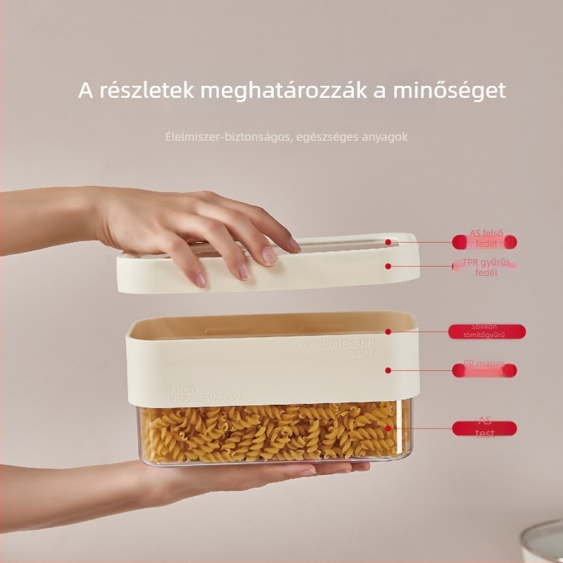 Élelmiszer-minőségű lezárható négyszögletes tároló gabonákhoz és száraz élelmiszerekhez, átlátszó műanyag, 800–1000 ml