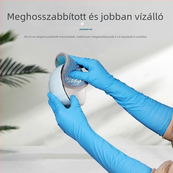 Nitril kesztyűk, 16 hüvelykes, egyszer használatos, kopásálló, vízálló, meghosszabbított és megvastagodott, tartós munkához